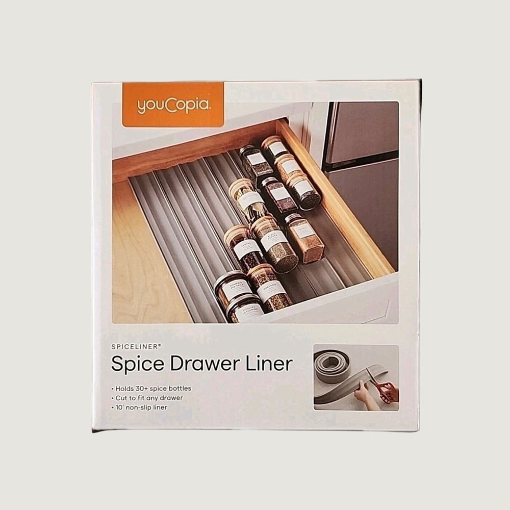 NIB YouCopia Non-Slip Spice Drawer Liner Kitchen Cabinets 10 Ft. Gray Washable